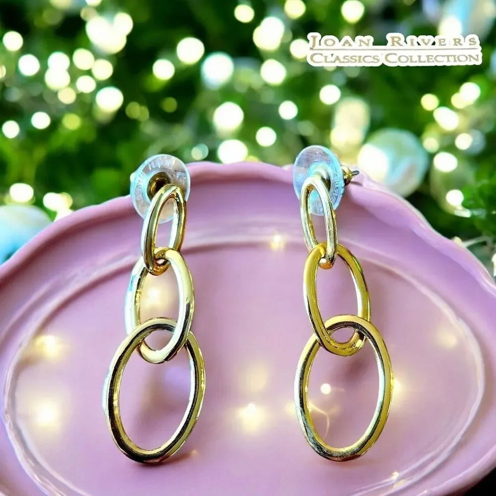 JOAN RIVERS Gold Link Pushback Drop Earrings, VINTAGE INSPIRED!